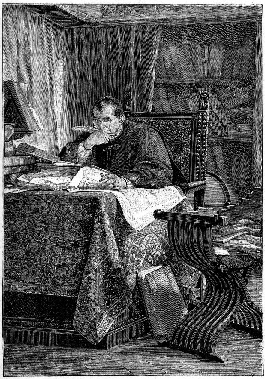 Portrett av Niccolo av Bernardo dei Machiavelli (Nicolas Machiavel av Stefano Ussi