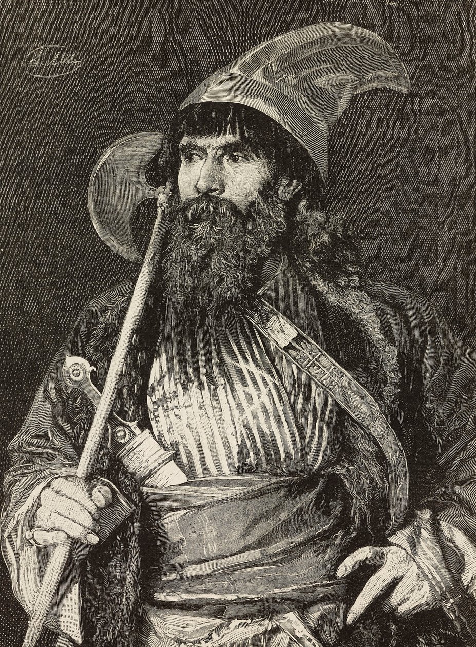 Sjeik i full regalia, gravering av F Gamberoni fra maleri av Stefano Ussi (1822-1901), L