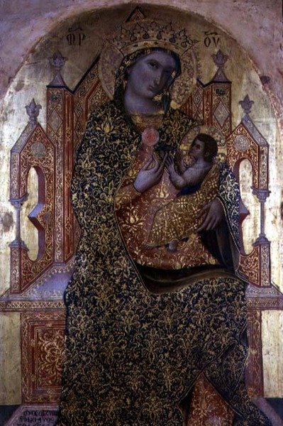 Madonna and Child Enthroned (tempera på panel) av Stefano Veneziano