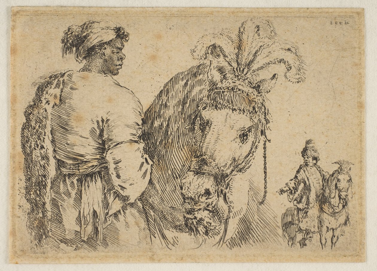 En svart mann som mater en hest, ca. 1662. av Stefano della Bella