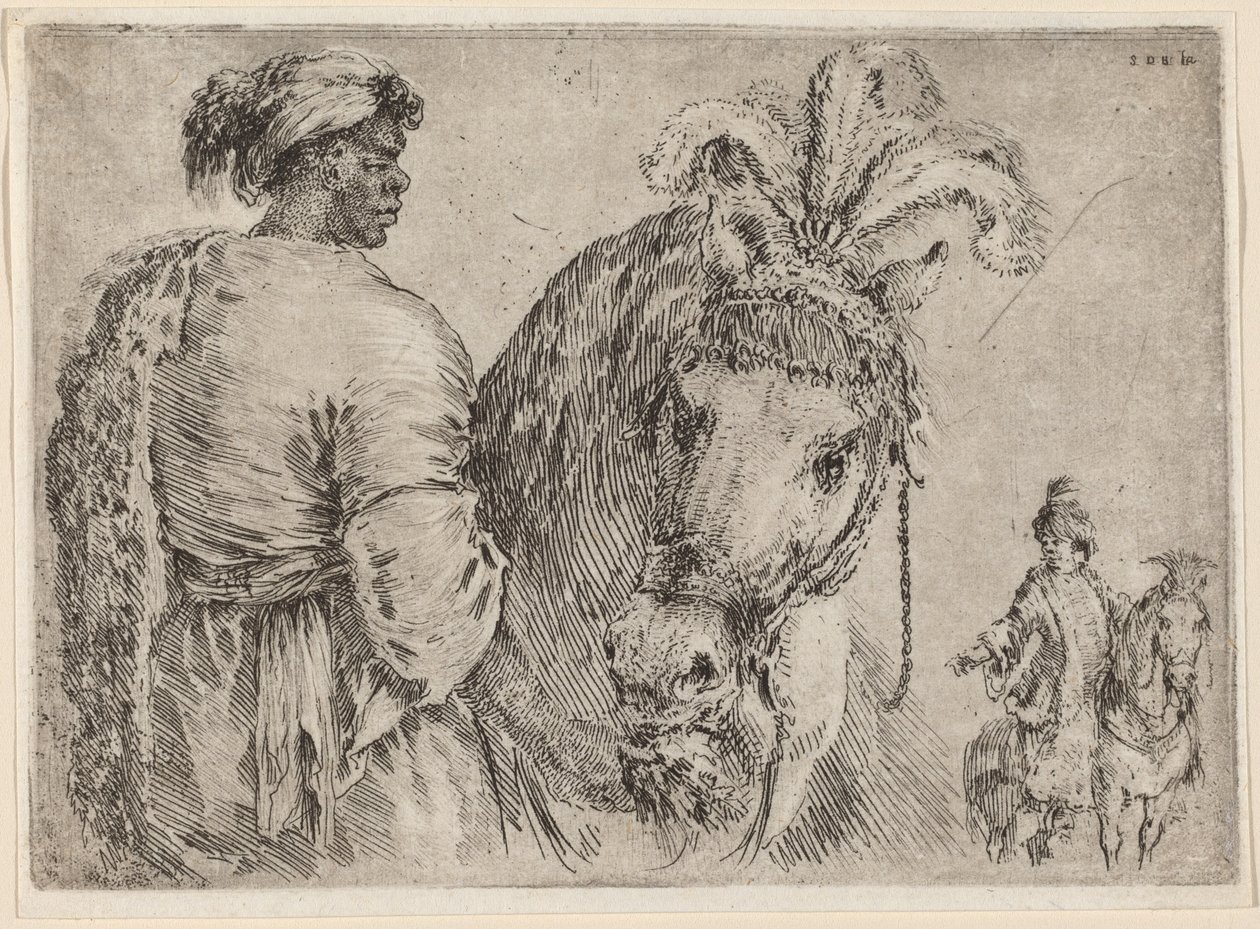 En svart mann som mater en hest, sannsynligvis 1662. av Stefano della Bella