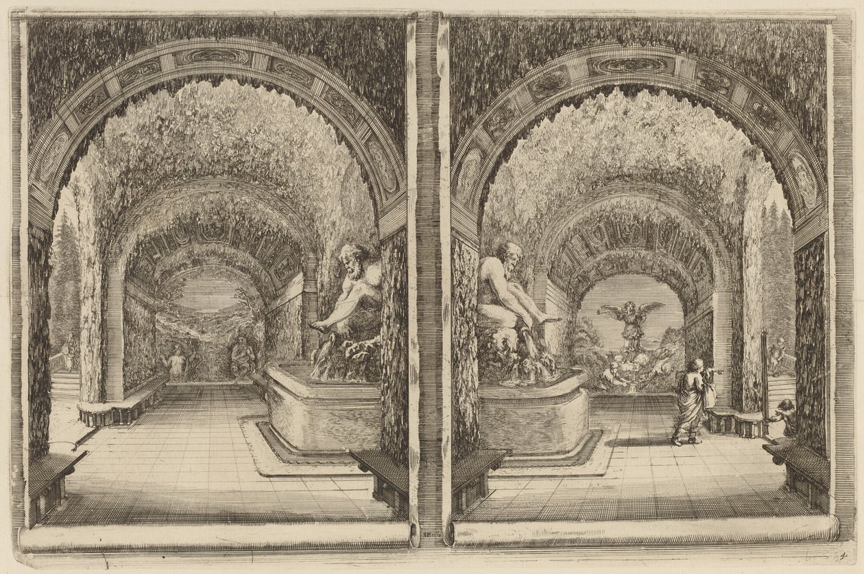 En grotte sett fra to forskjellige utsiktspunkter, sannsynligvis 1653. av Stefano della Bella