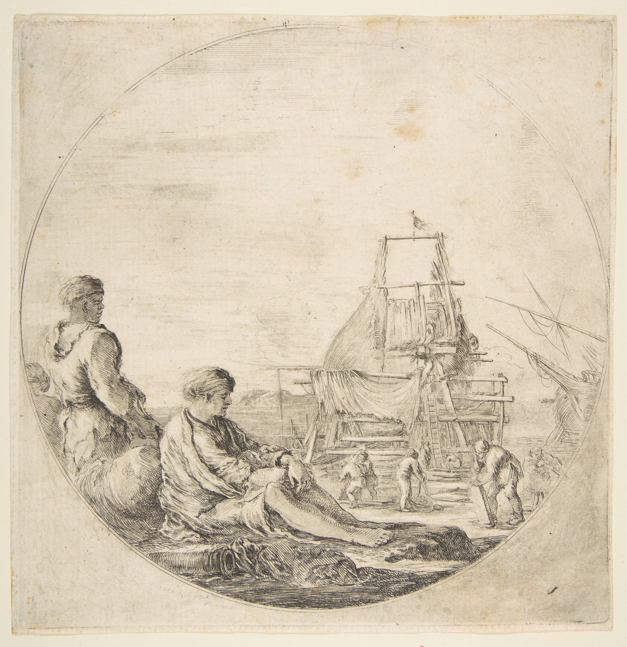 En sittende hvit sjømann, en stående svart sjømann, ca. 1660. av Stefano della Bella