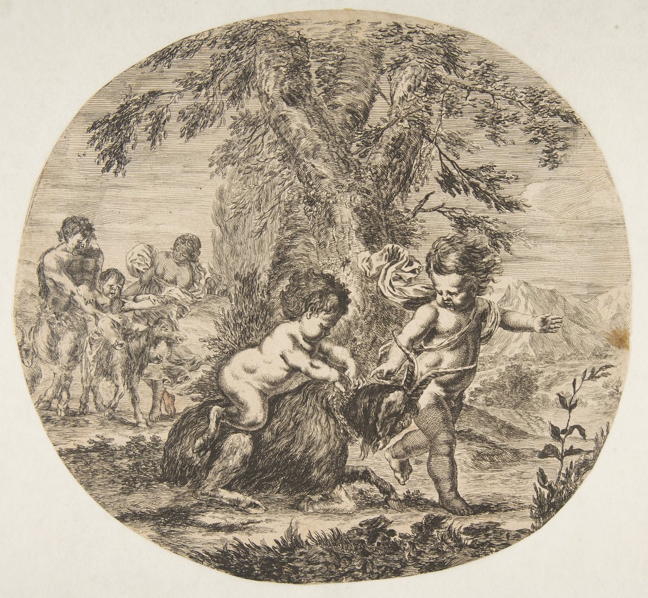 Et barn og et satyrbarn leker med en geit, ca. 1657. av Stefano della Bella
