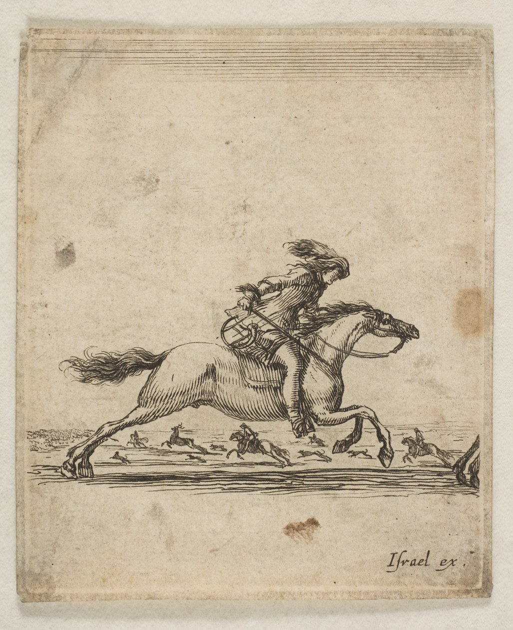 En rytter med sverd i hånd galopperende mot høyre, andre ryttere galopperende..., ca. 1645-46. av Stefano della Bella