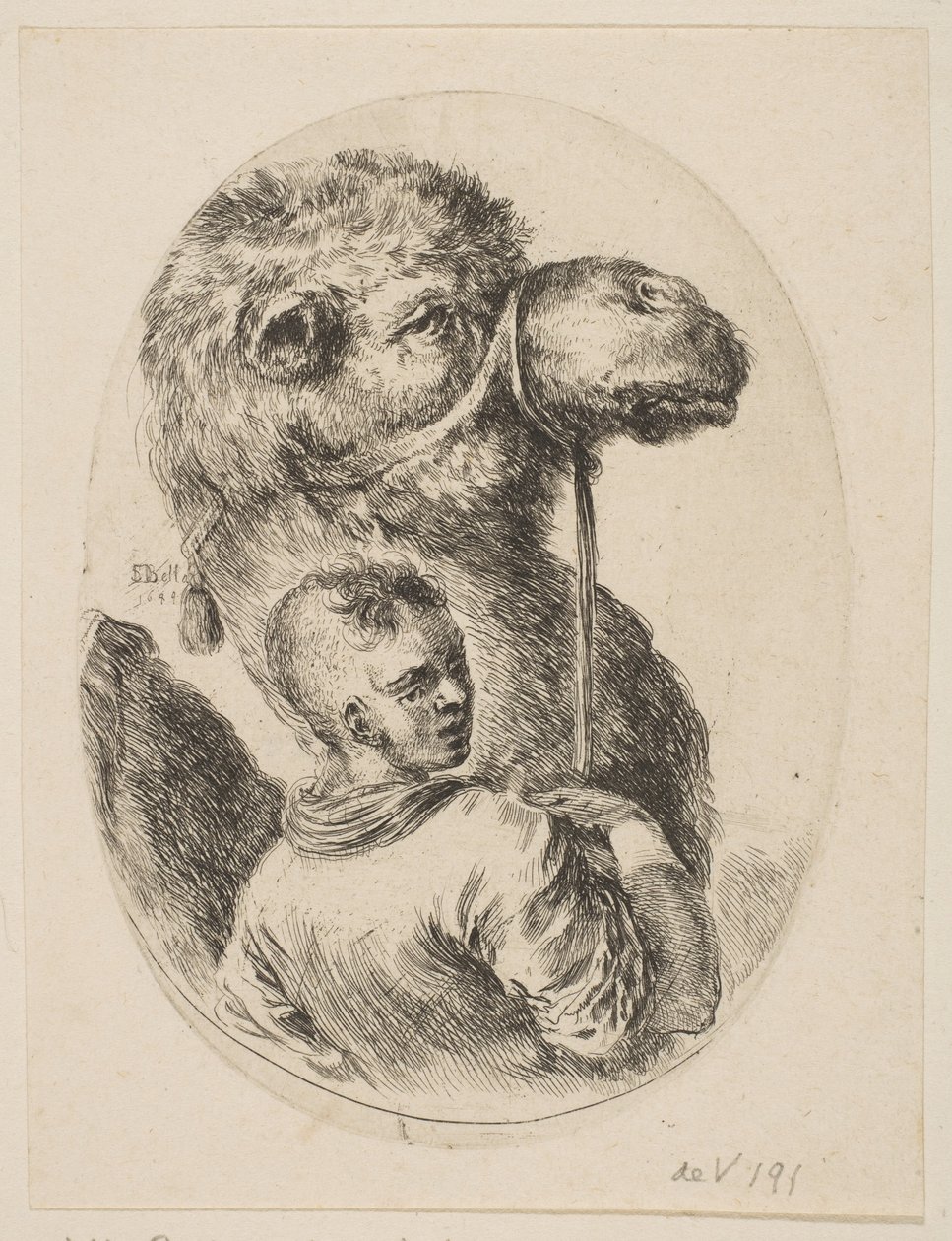 En slave holder en kamel ved hodelaget, fra Flere hoder i persisk stil Plusieurs ..., 1649. av Stefano della Bella