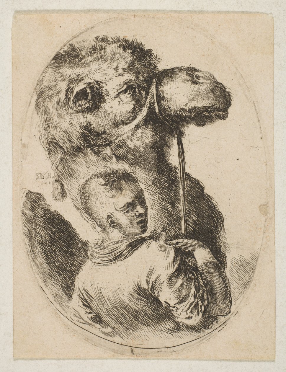 En slave holder en kamel ved hodelaget, fra Flere hoder i persisk stil Plusieurs ..., 1649. av Stefano della Bella
