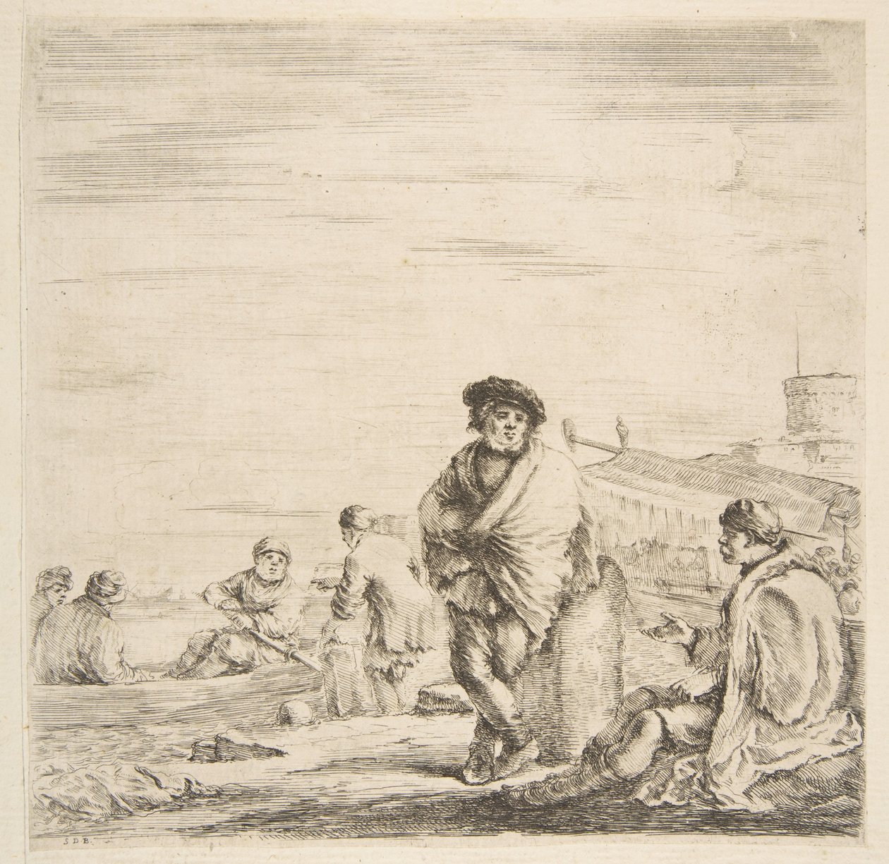 En stående sjømann snakker med en sittende Levantine, ca. 1660. av Stefano della Bella