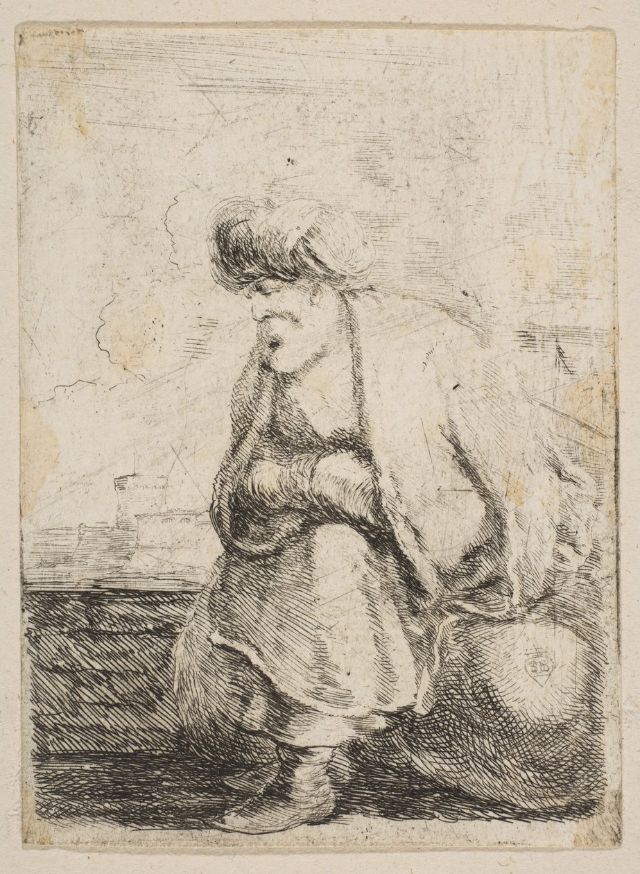 En gammel tyrker som sitter på en stein, ca. 1662. av Stefano della Bella