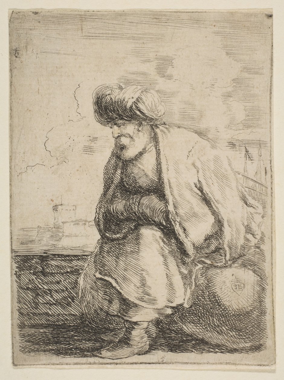 En gammel tyrker som sitter på en stein, ca. 1662. av Stefano della Bella