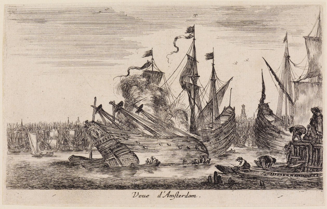 Utsikt over sjøhavner (Vues de ports de mer): Utsikt over Amsterdam av Stefano della Bella