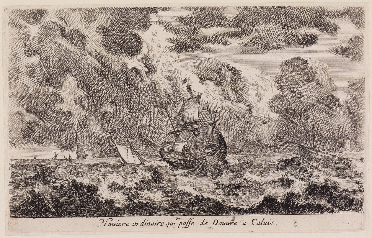Utsikter over havner: seilskip på vei fra Dover til Calais av Stefano della Bella