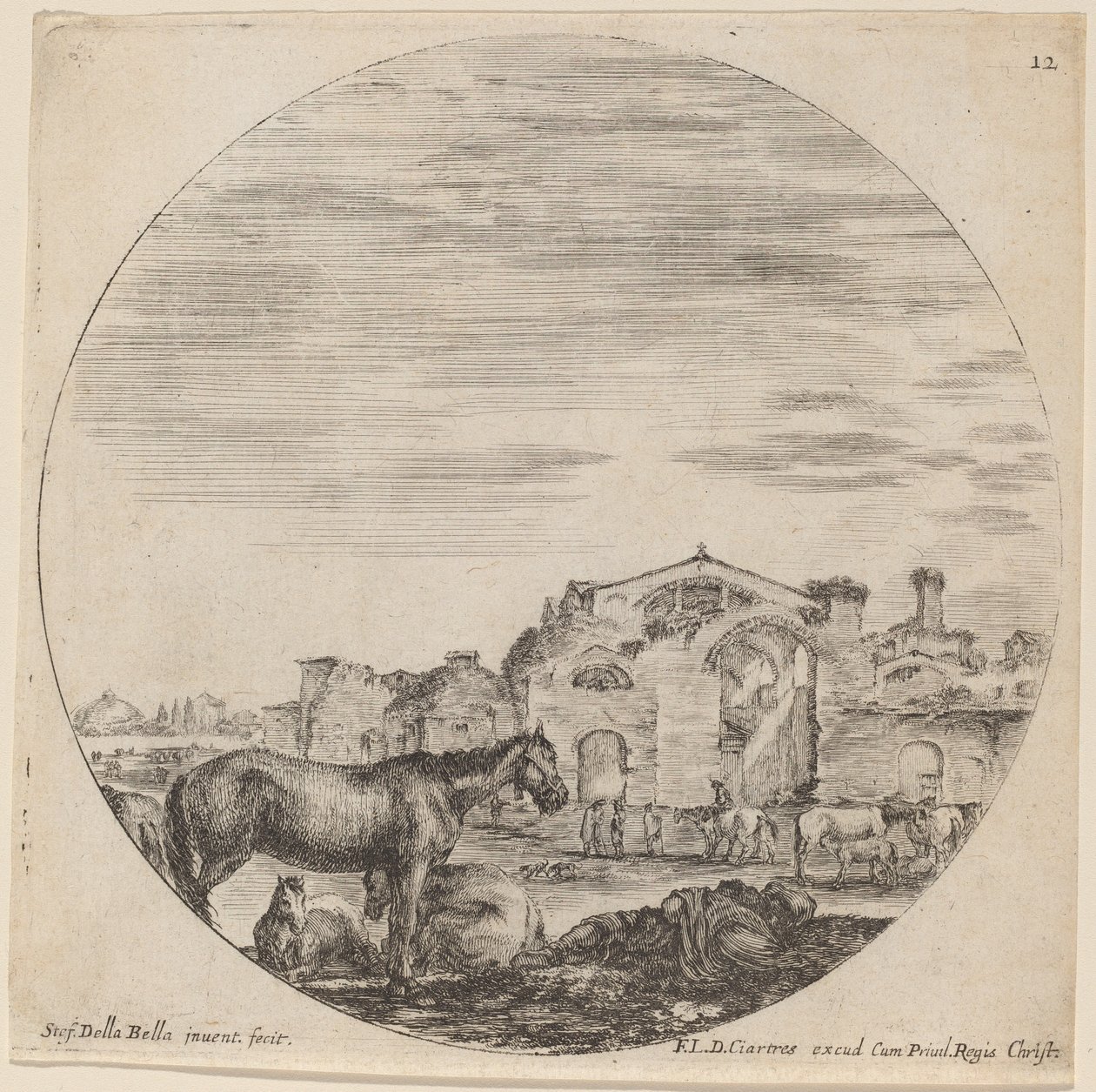 Baths of Diocletian and Shepherd Sleeping, 1646. av Stefano della Bella