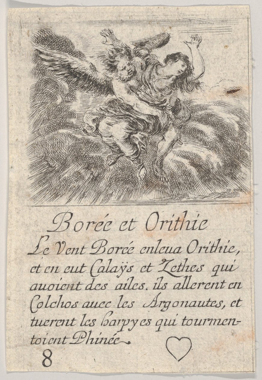 Boreas og Orithyia, fra Game of Mythology Jeu de la Mythologie, 1644. av Stefano della Bella
