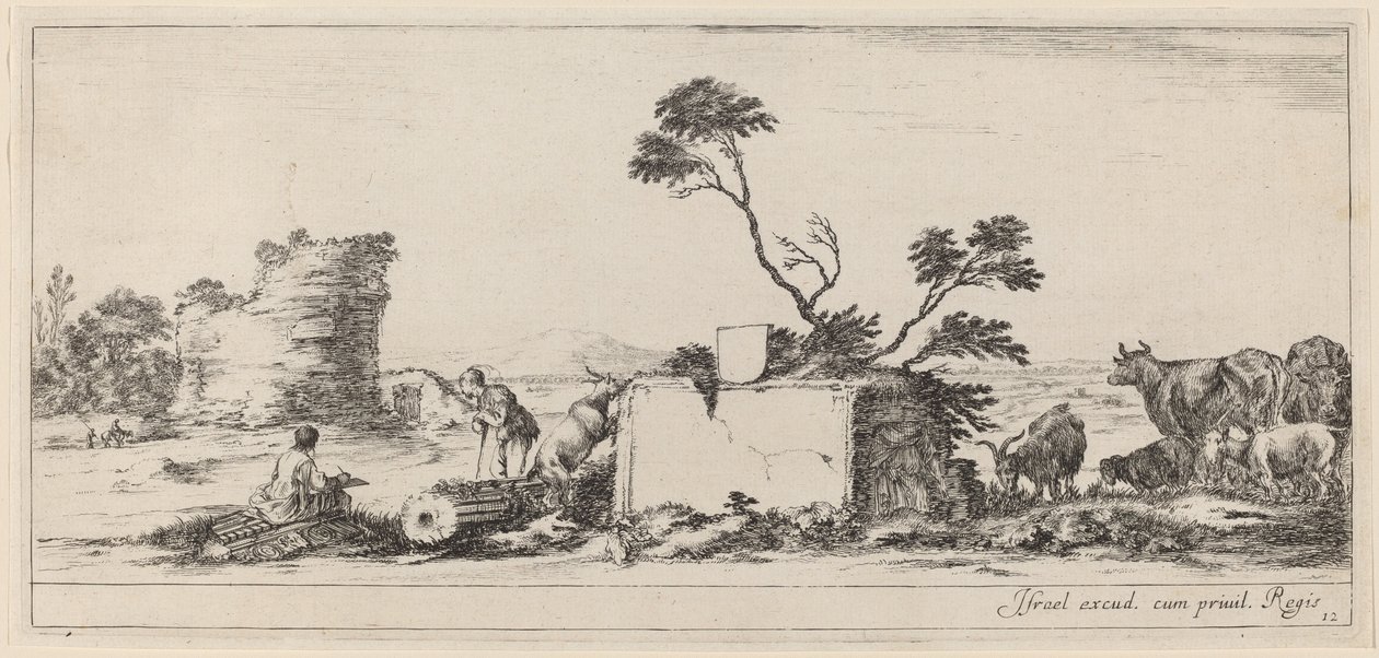 Campagna-scene med kunstnerskisser av Stefano della Bella