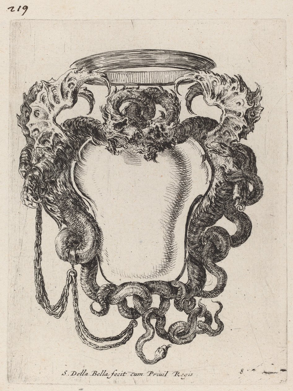 Cartouche flankert av drager av Stefano della Bella