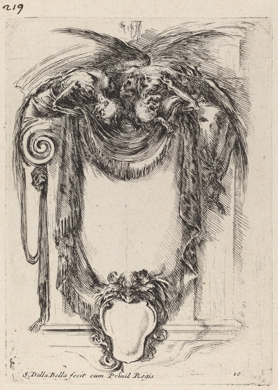 Cartouche suspendert fra lik, 1647. av Stefano della Bella