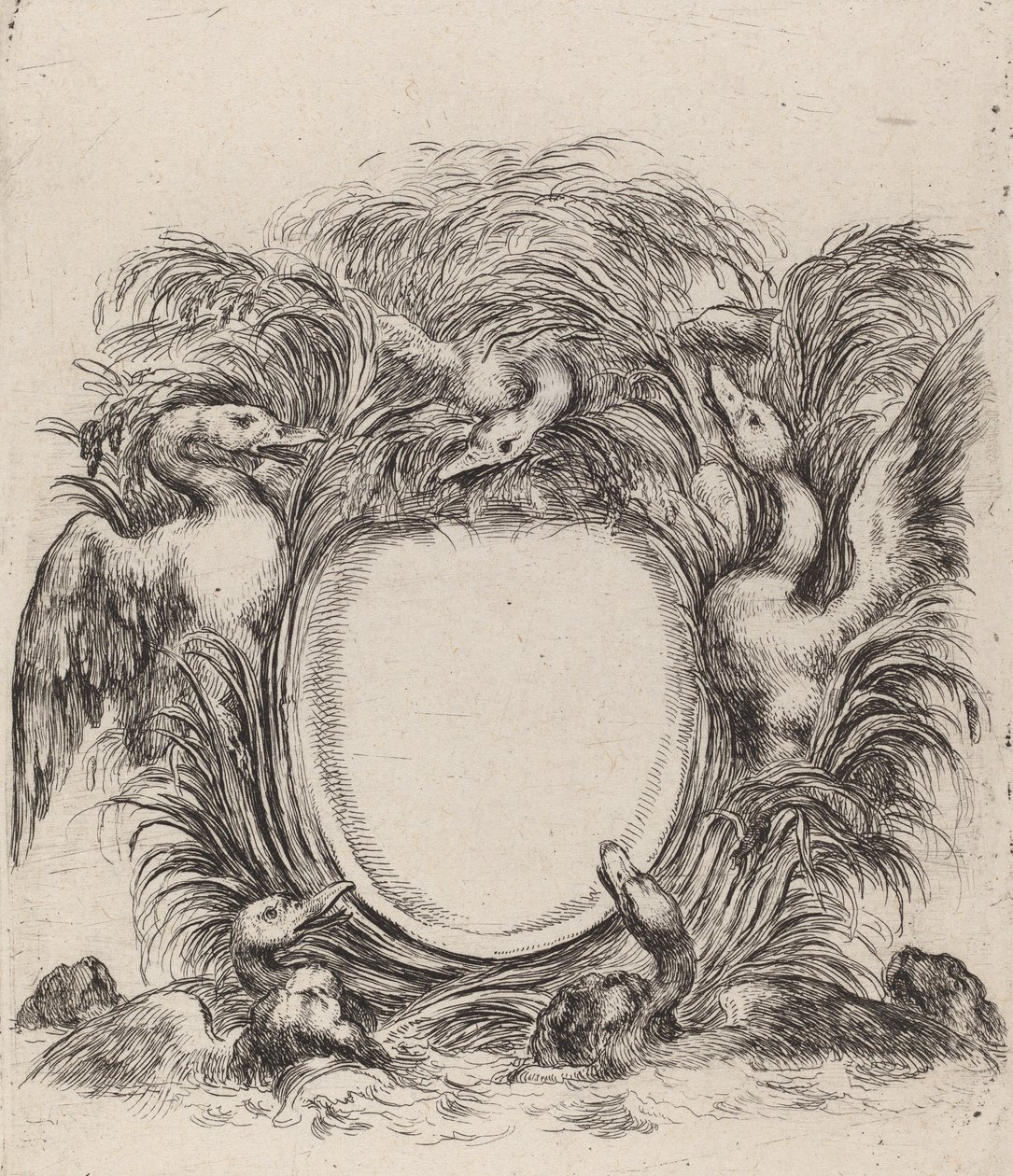 Kartusj med ender og hunder, 1647. av Stefano della Bella