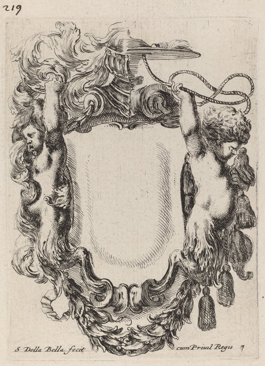 Cartouche with Infant Satyrs, 1647. av Stefano della Bella