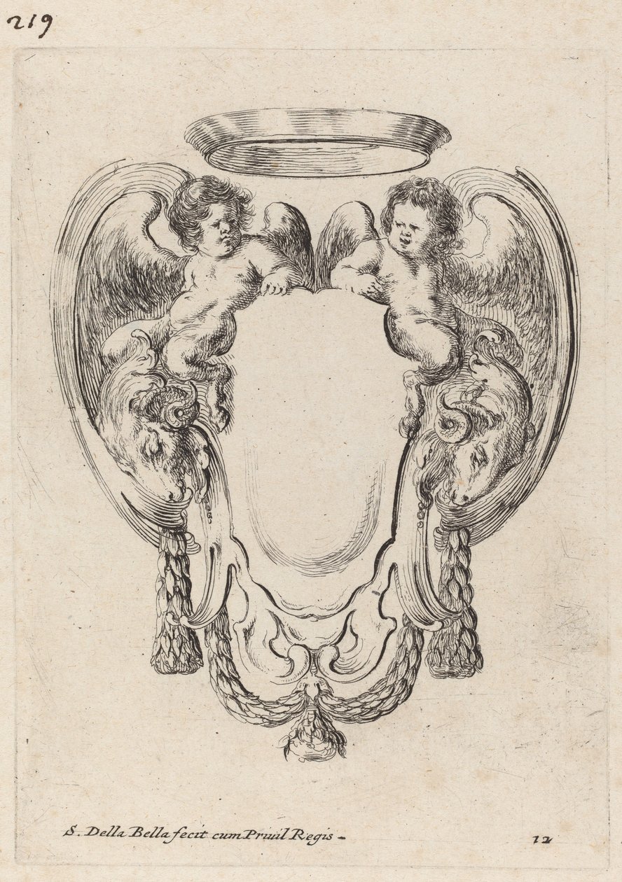 Cartouche with Rams and Infant Satyrs, 1647. av Stefano della Bella