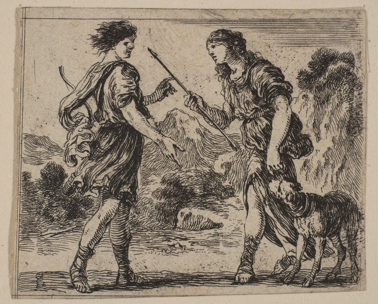 Cephalus og Procris, fra Game of Mythology Jeu de la Mythologie, 1644. av Stefano della Bella
