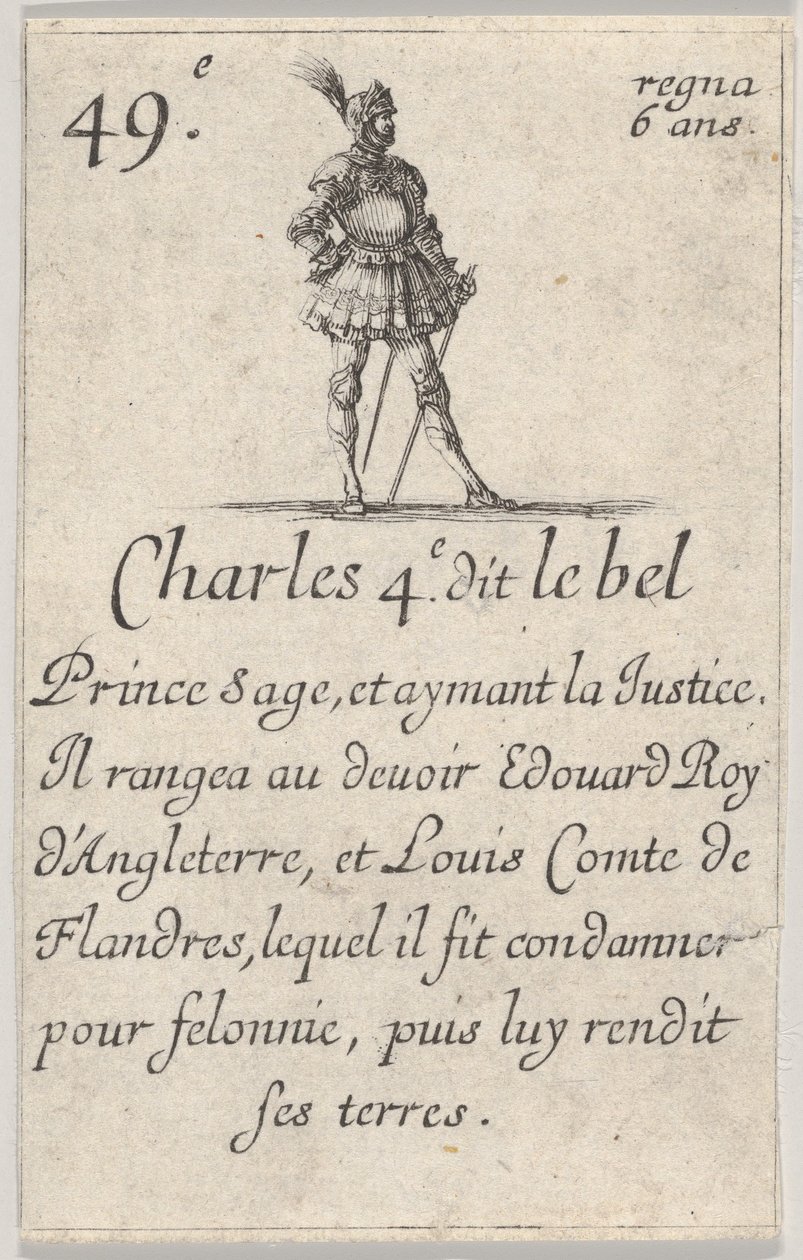 Charles 4.e- dit le bel Prince sage..., fra Game of the Kings of France Jeu des Rois..., 1644. av Stefano della Bella