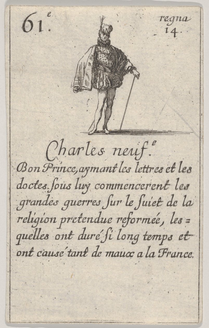 Charles neuf.-e Bon Prince..., fra Game of the Kings of France Jeu des Rois de France, 1644. av Stefano della Bella