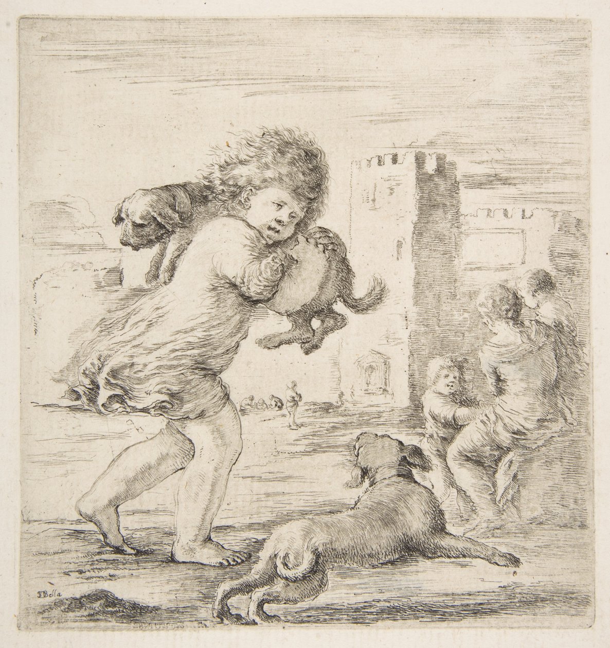 Barn som bærer en valp på skulderen, ca. 1662. av Stefano della Bella