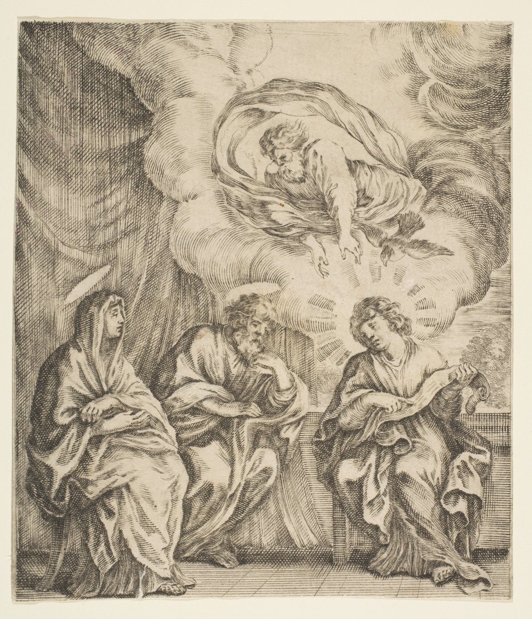 Jesusbarnet forklarer Skriften til sin mor og St. Joseph, ca. 1627. av Stefano della Bella