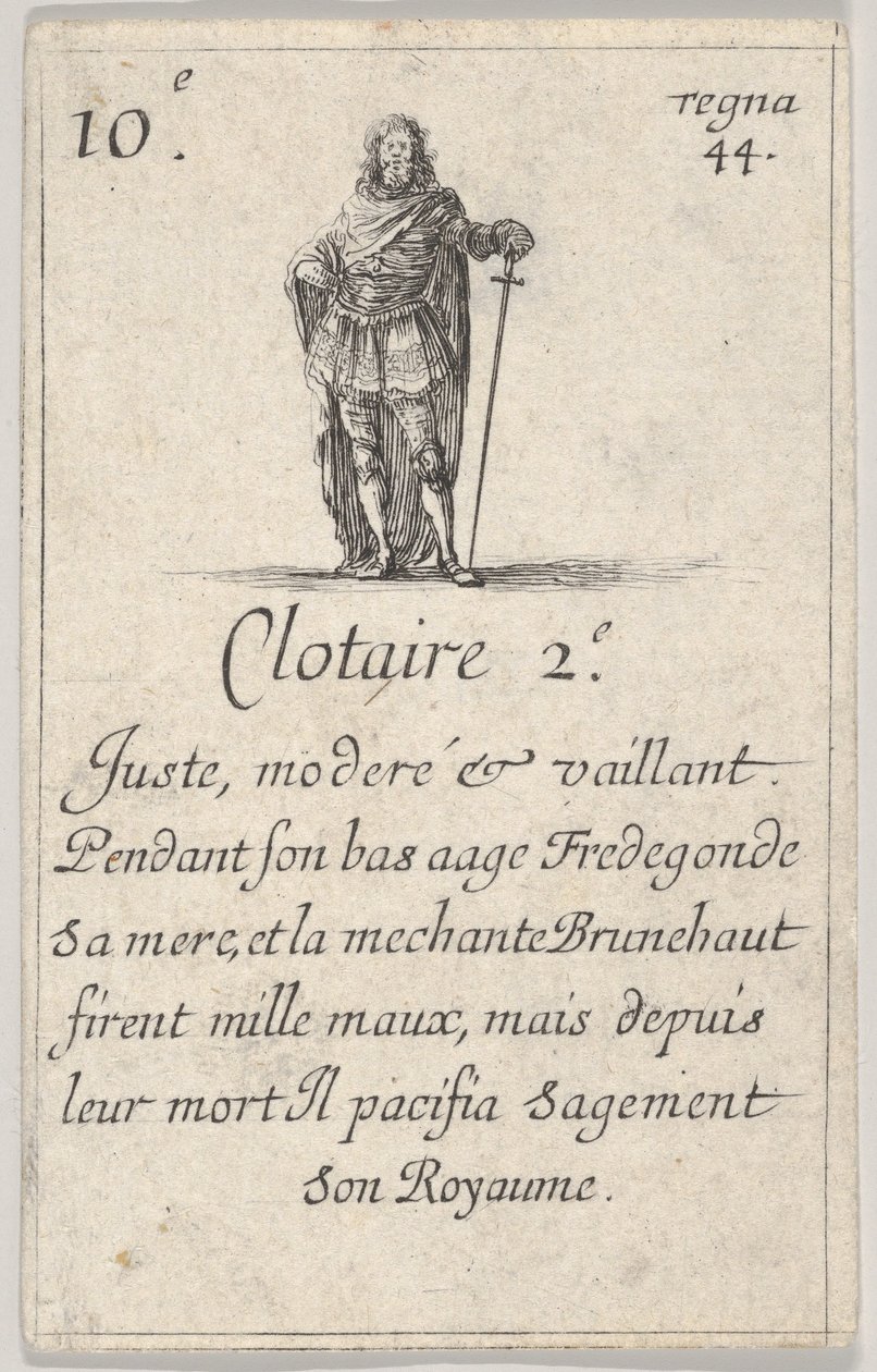 Clotaire 2.-e Fair, moderat..., fra Game of the Kings of France Jeu des Rois de Fran..., 1644. av Stefano della Bella