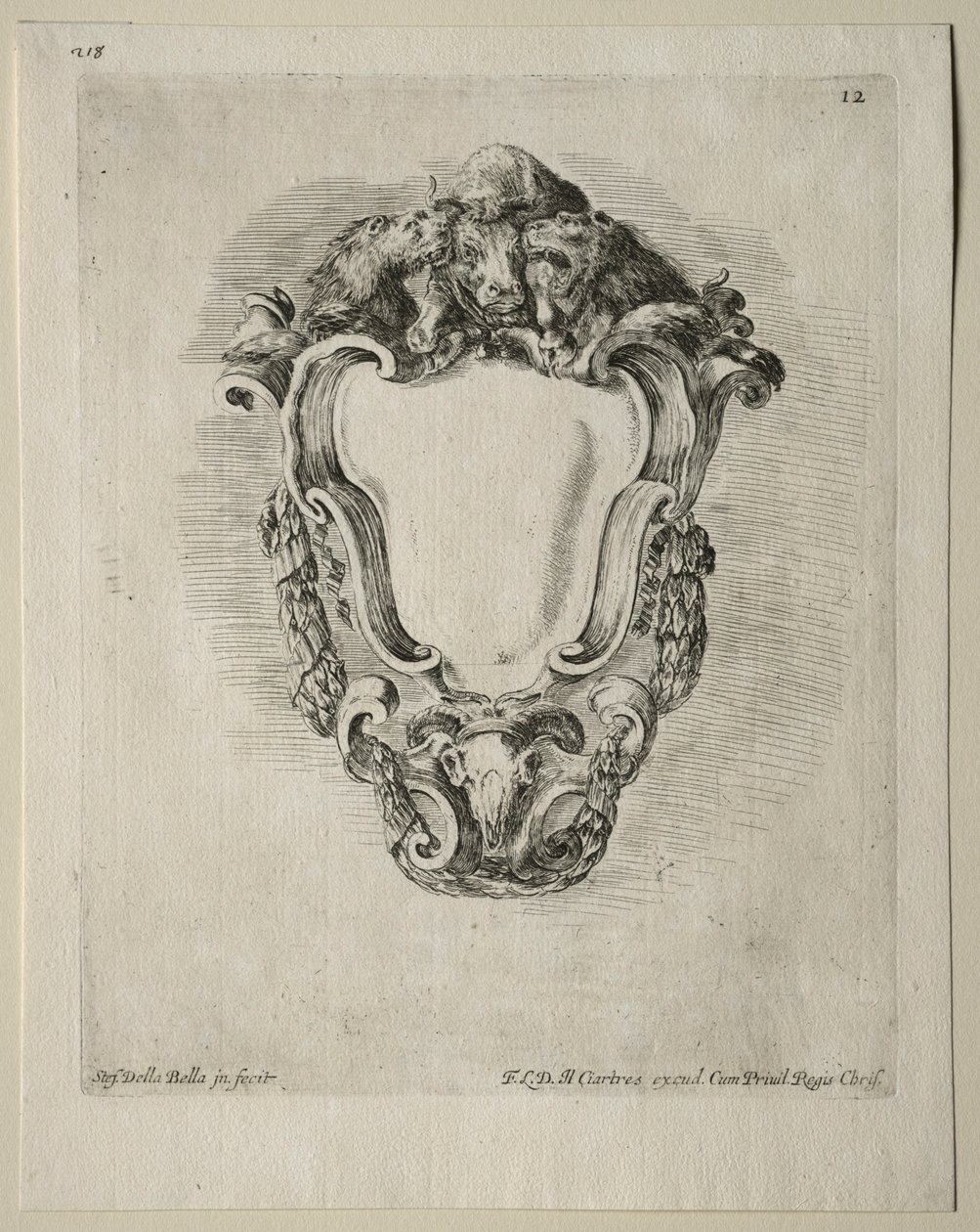 Samling av forskjellige caprices og nye design av kartusjer og ornamenter: nr. 12. av Stefano della Bella
