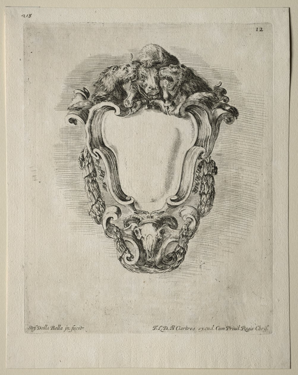 Samling av forskjellige caprices og nye design av kartusjer og ornamenter: nr. 12 av Stefano della Bella