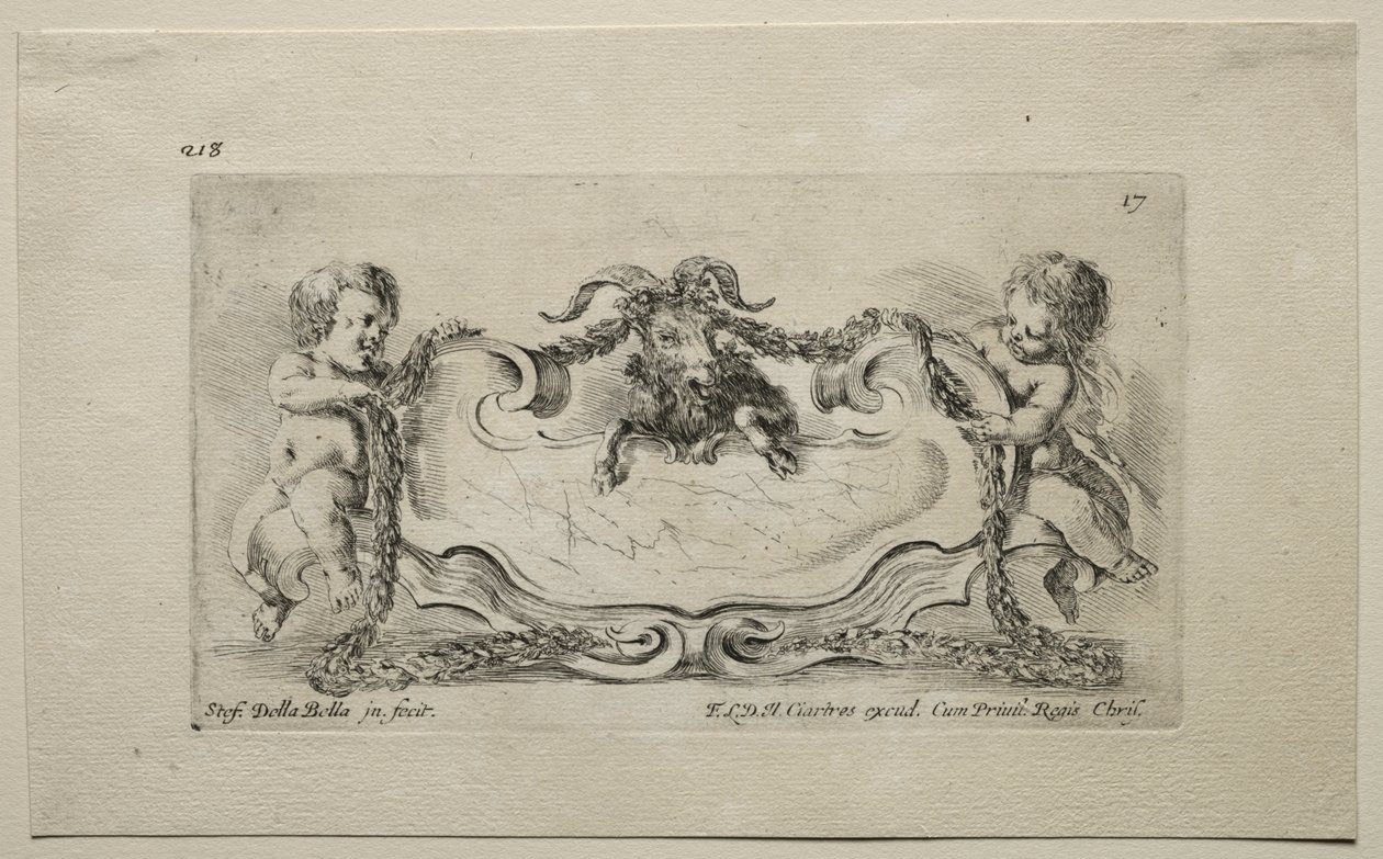 Samling av forskjellige caprices og nye design av kartusjer og ornamenter: nr. 17 av Stefano della Bella