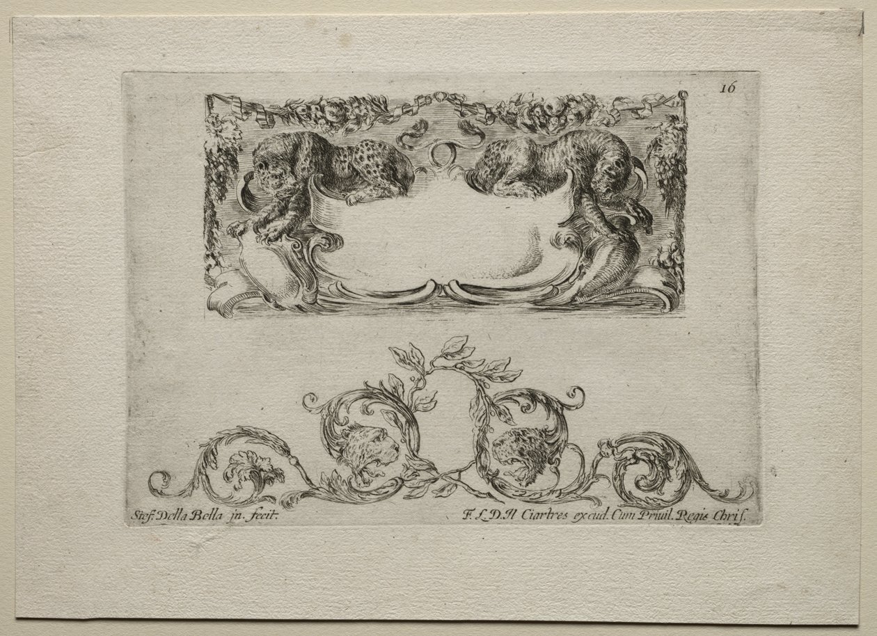 Samling av forskjellige caprices og nye design av kartusjer og ornamenter: nr. 16 av Stefano della Bella
