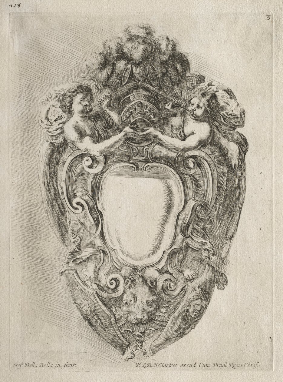 Samling av forskjellige caprices og nye design av kartusjer og ornamenter: nr. 3 av Stefano della Bella