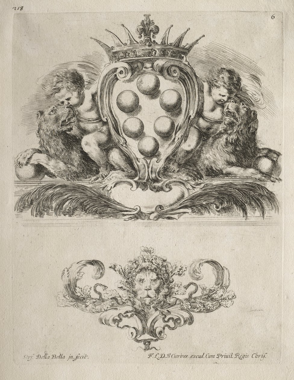 Samling av forskjellige caprices og nye design av kartusjer og ornamenter: nr. 6 av Stefano della Bella