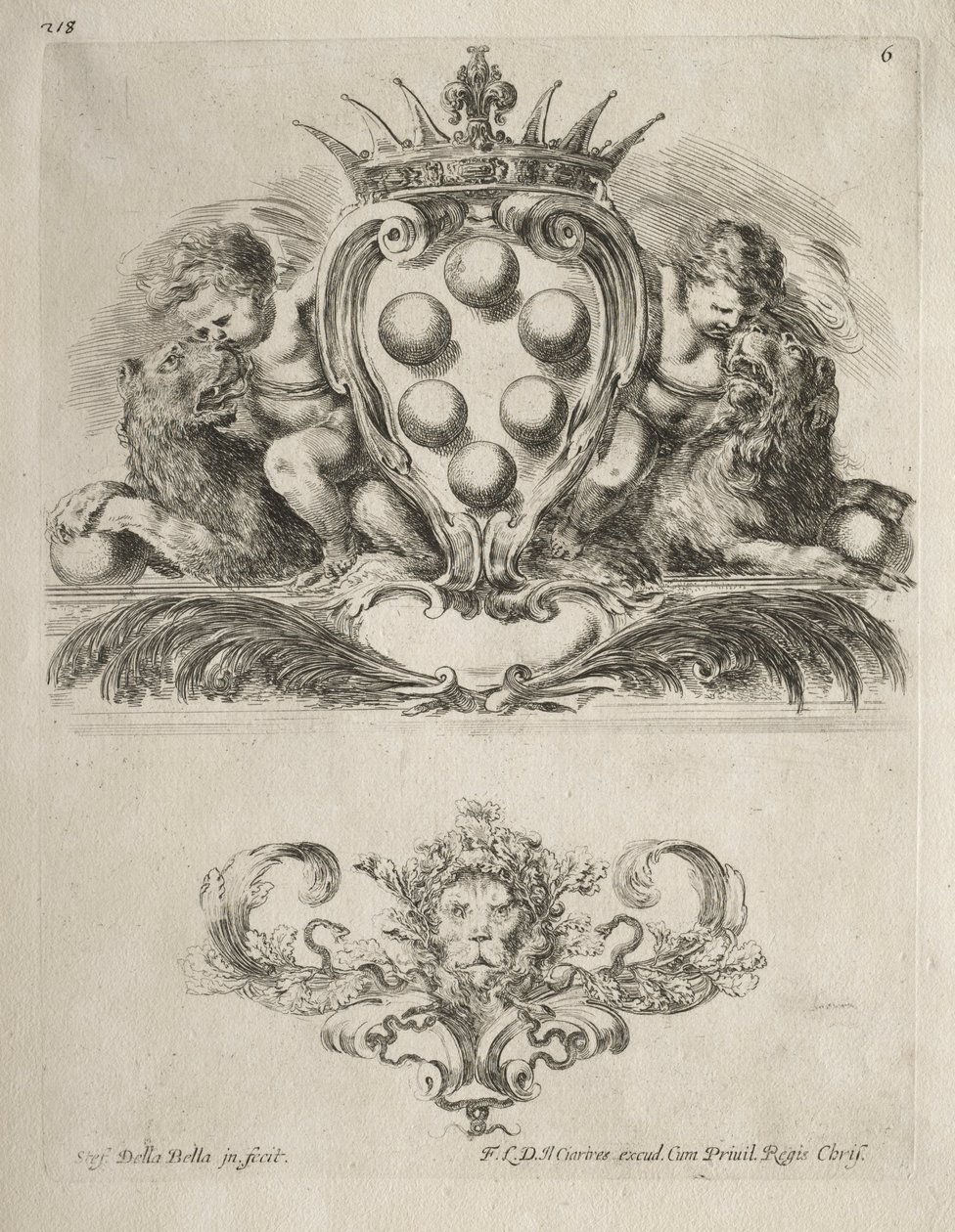 Samling av forskjellige caprices og nye design av kartusjer og ornamenter: nr. 6. av Stefano della Bella
