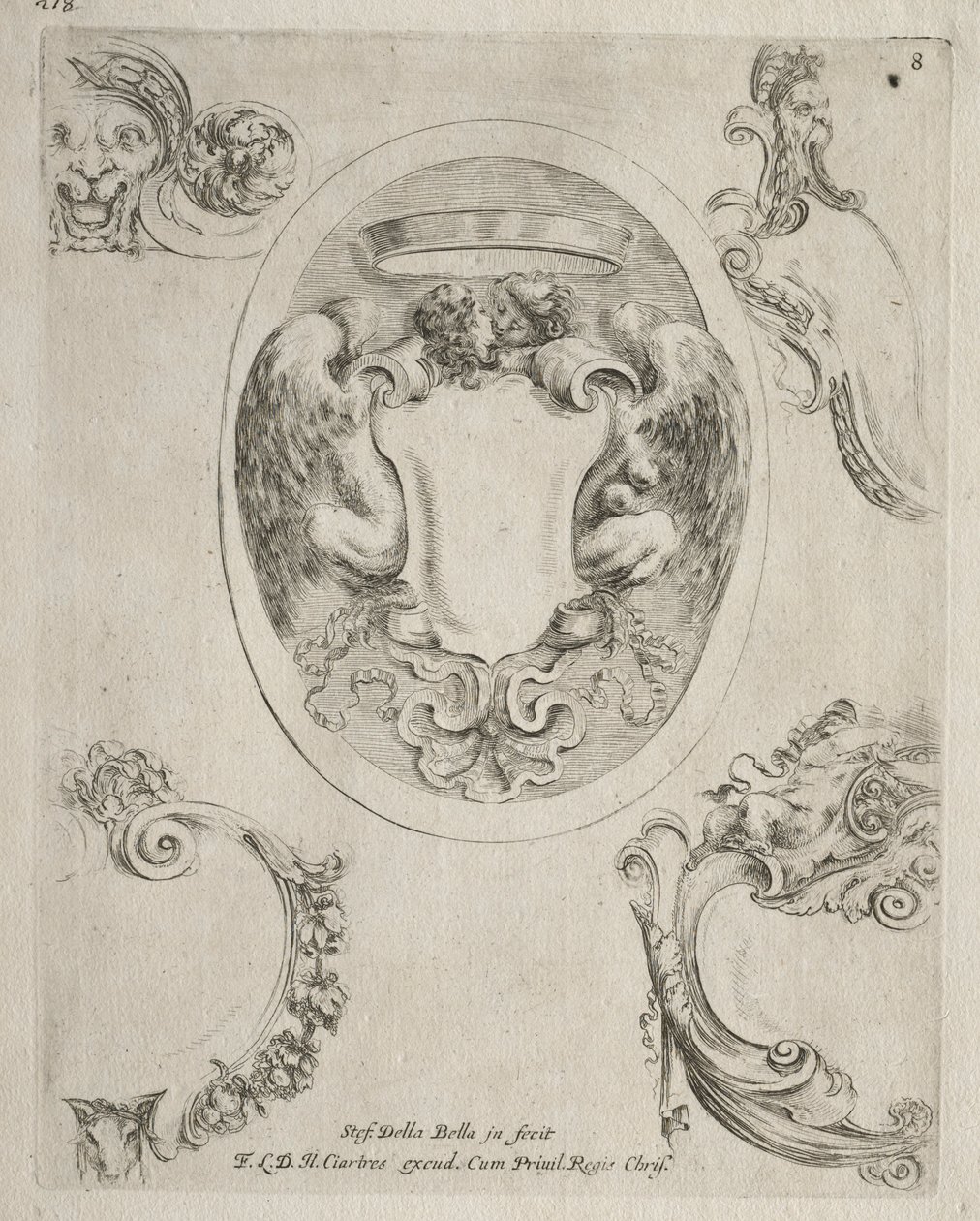 Samling av forskjellige caprices og nye design av kartusjer og ornamenter: nr. 8. av Stefano della Bella