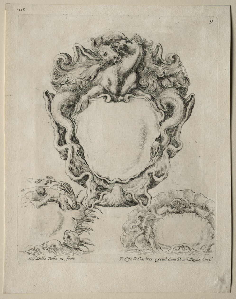 Samling av forskjellige caprices og nye design av kartusjer og ornamenter: nr. 9 av Stefano della Bella