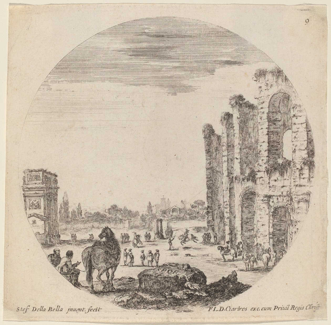 Colosseum og Konstantinbuen av Stefano della Bella