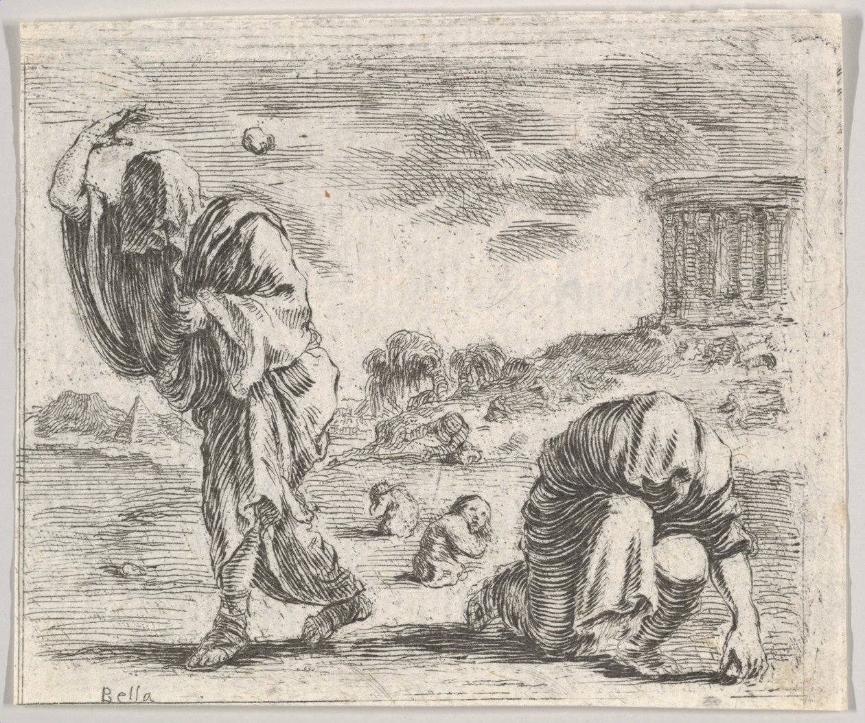 Deucalion and Pyrrha, fra Game of Mythology Jeu de la Mythologie, 1644. av Stefano della Bella