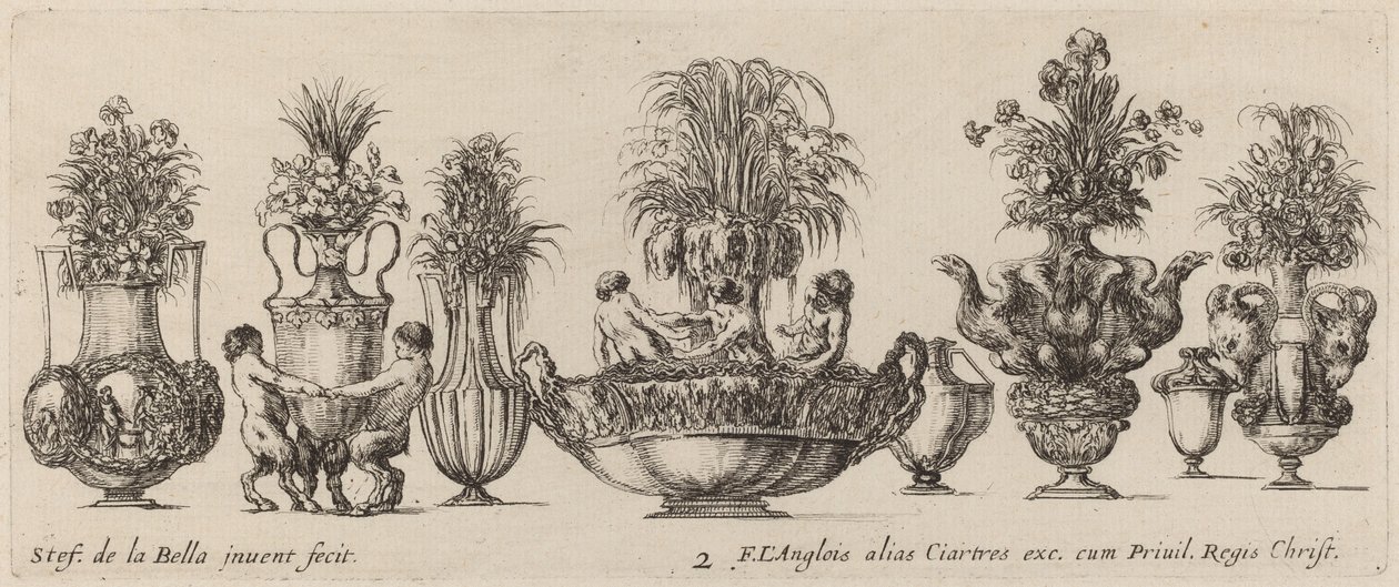 Fantastiske vaser, sannsynligvis 1646. av Stefano della Bella