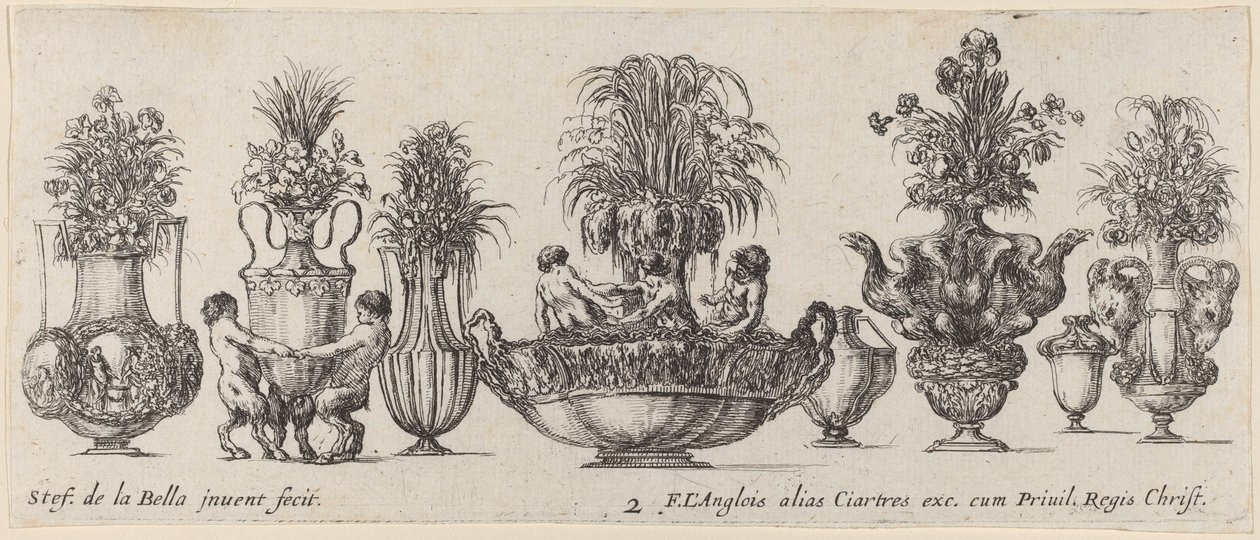 Fantastiske vaser, sannsynligvis 1646. av Stefano della Bella