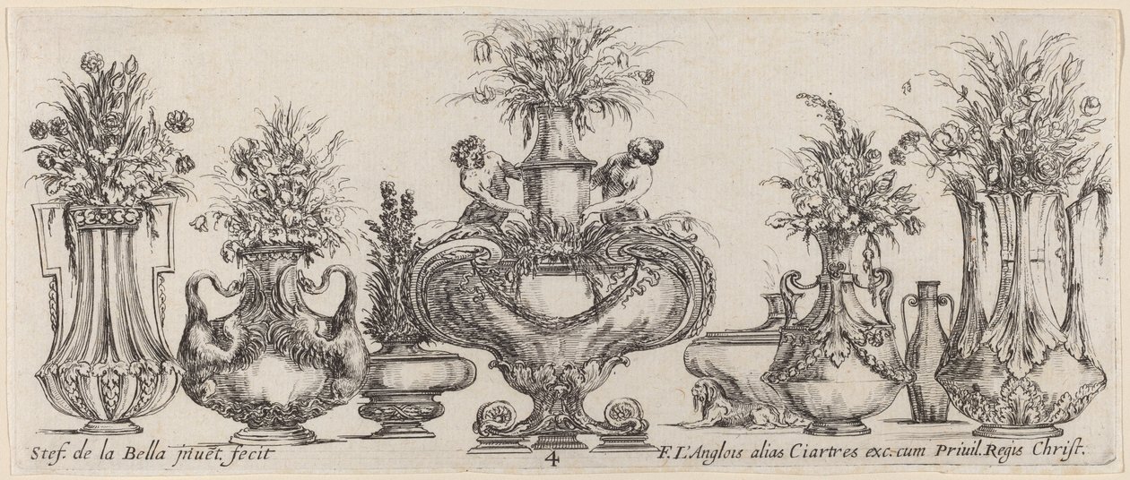 Fantastiske vaser, sannsynligvis 1646. av Stefano della Bella
