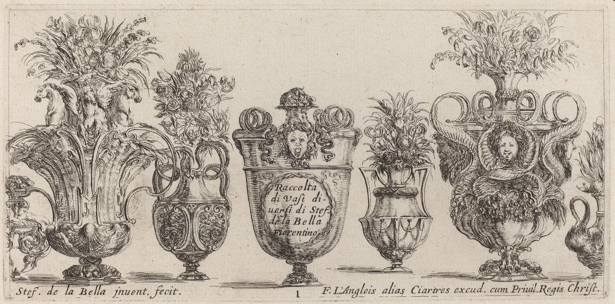 Fantastiske vaser, sannsynligvis 1646. av Stefano della Bella
