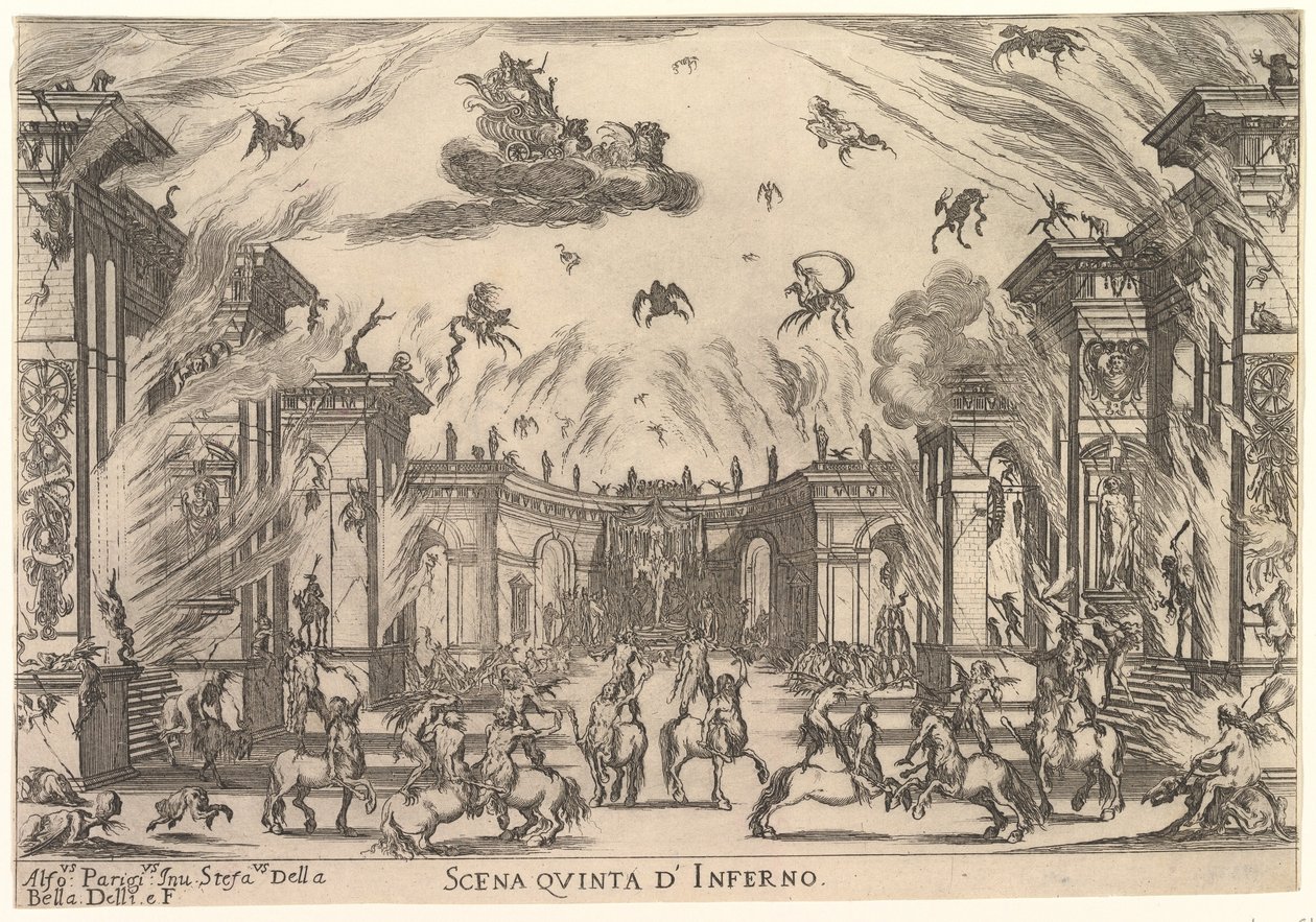 Femte scene, Inferno, fra gudenes ekteskap Le nozze degli Dei, 1637. av Stefano della Bella