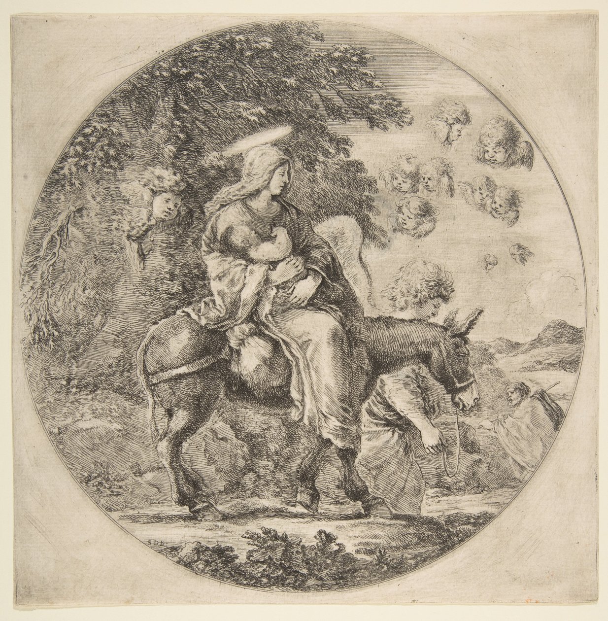 Flight into Egypt, en rund komposisjon, ca. 1662. av Stefano della Bella