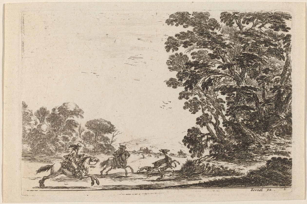 Skog med hjortejakt av Stefano della Bella