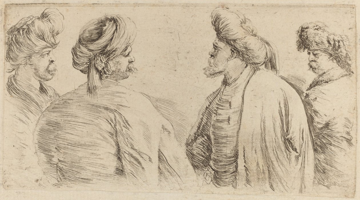 Fire tyrkere med turban av Stefano della Bella