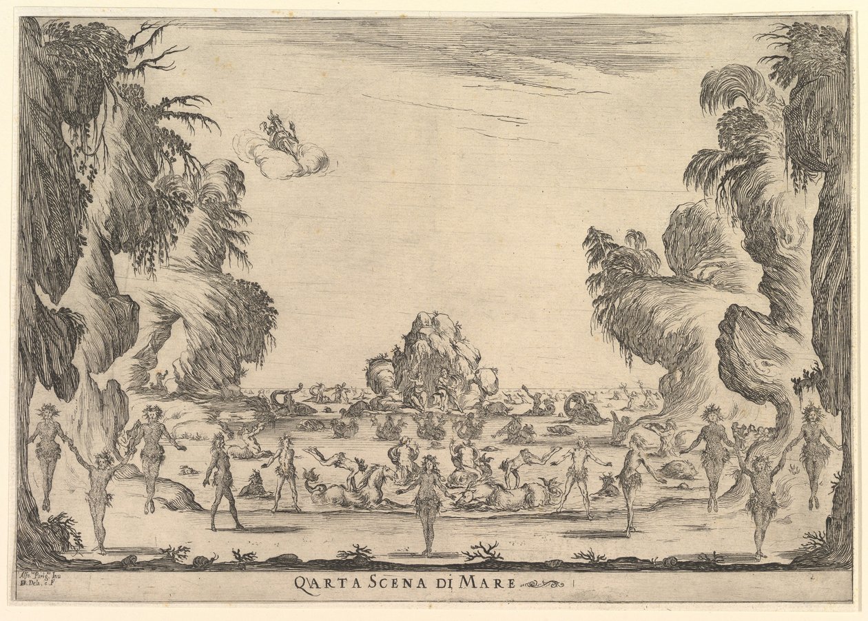 Fjerde scene, havet, fra gudenes ekteskap Le nozze degli Dei, 1637. av Stefano della Bella